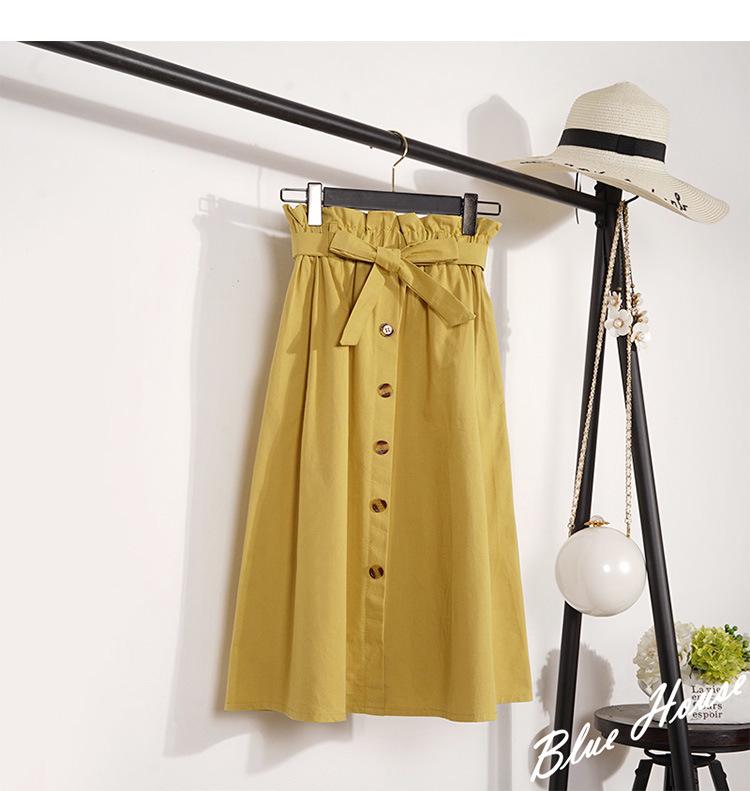 Literary High-Waist Buttoned A-Line Midi Skirt