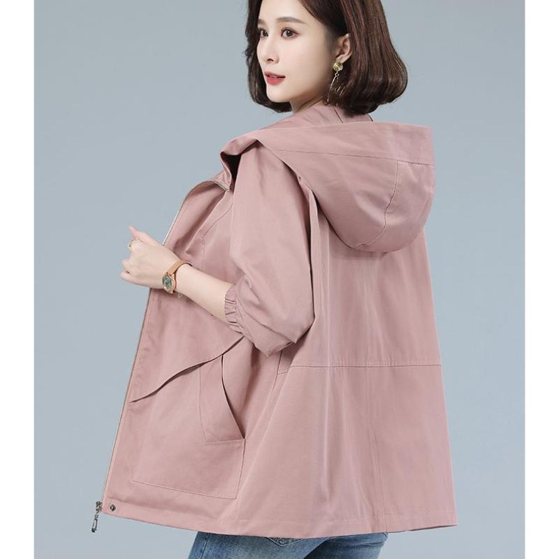 Beige Windjacke frauen Mid-Länge Trenchcoat Frühling und Herbst Neue Koreanische Lose Mit Kapuze Schwarze Jacke Weibliche Oberbekleidung
