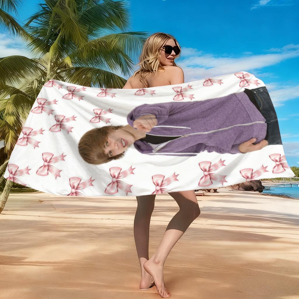 1ks J-Justin B-Bieber Plážová osuška Ružová mašlička Super savá Vhodná na plážovú dovolenku Bazén Letný darček pre priateľov