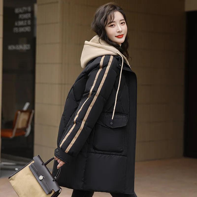 Ropa de Invierno a Juego Chaqueta Gruesa Acolchada de Plumón de Talla Grande para Mujer Chaqueta Acolchada Cálida de Largo Medio Chaqueta Acolchada Chaqueta