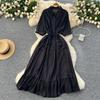 Sexy Chic Polo-Neck Single Breasted Ruffle Dress Elegant Korean Fashion Slim Summer Vintage Sweet Dresses