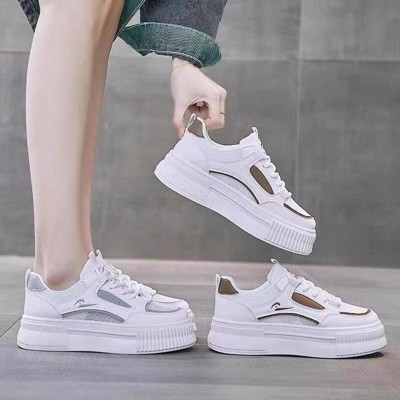 thick-soled mesh white shoes for women show high and versatile 2025 spring and summer new popular casual board shoes niche mesh shoes for women