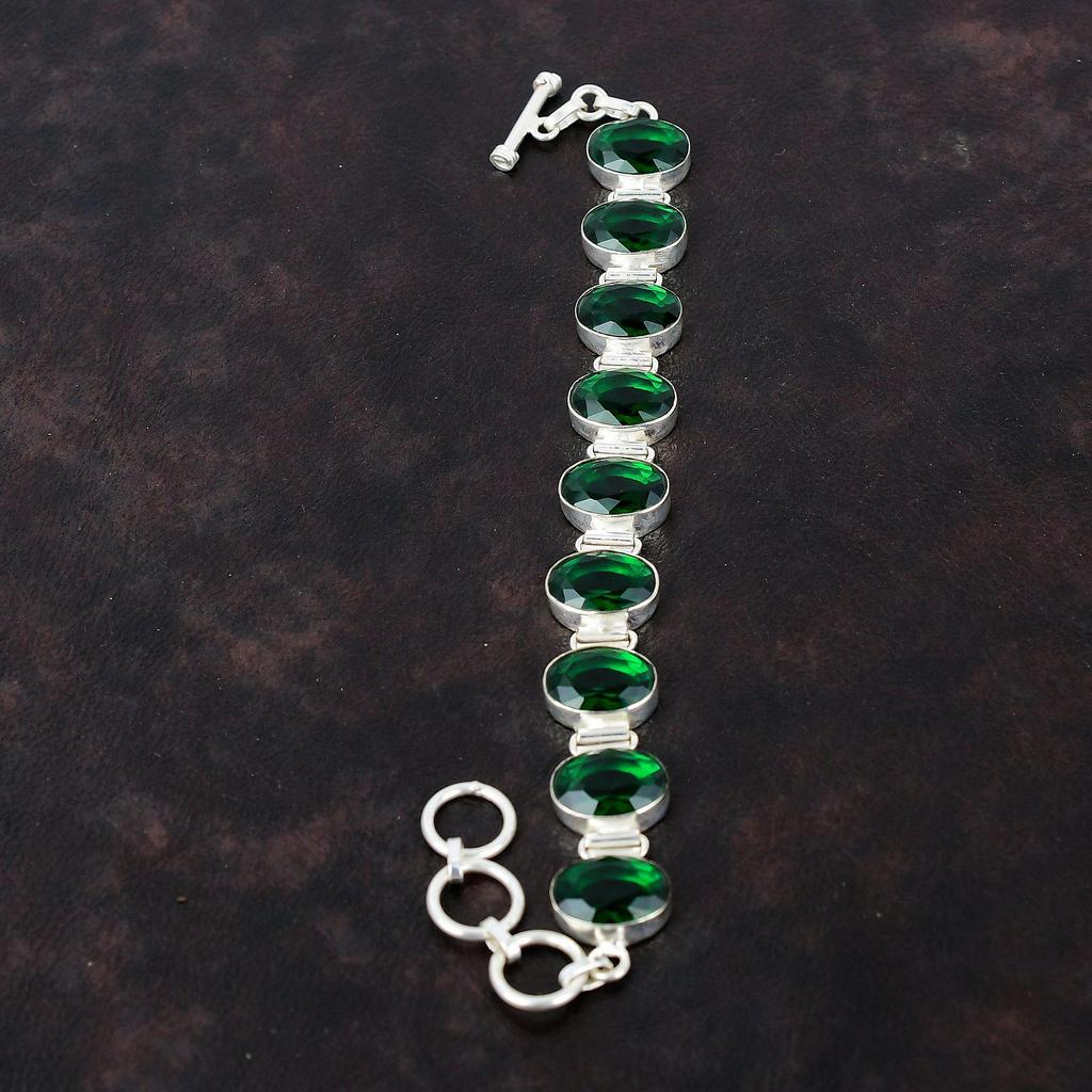 Brățară cu diopside crom fațetate Brățară cu pietre prețioase Brățară din argint 925 Brățară cu lanț reglabil Bijuterii lucrate manual Cadouri de logodnă