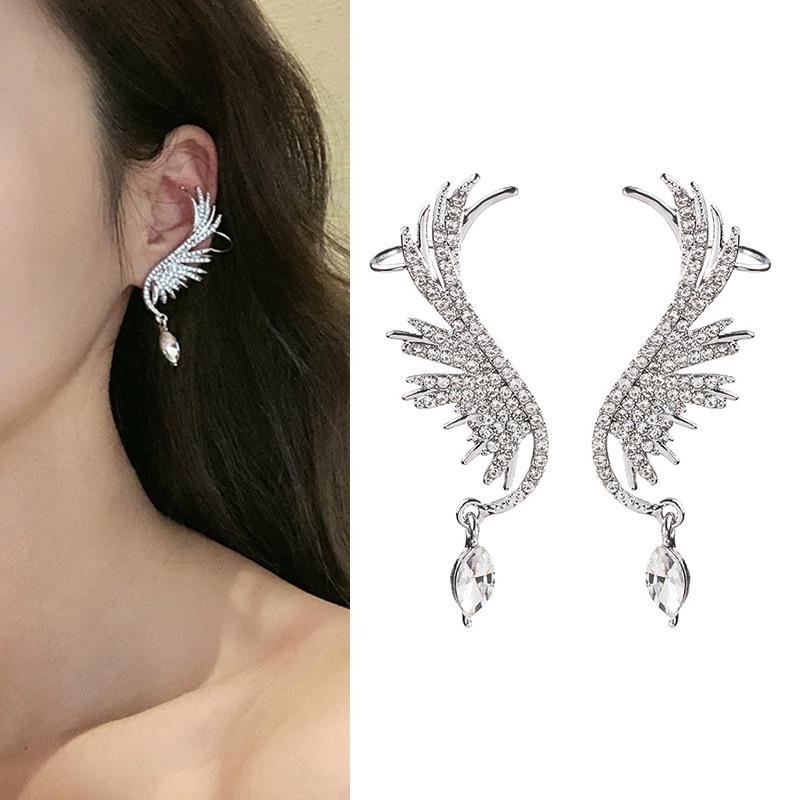 Personalized Integrated Earbone Clip Earrings, Asymmetrical Full-Drilled Butterfly Serpentine Earrings