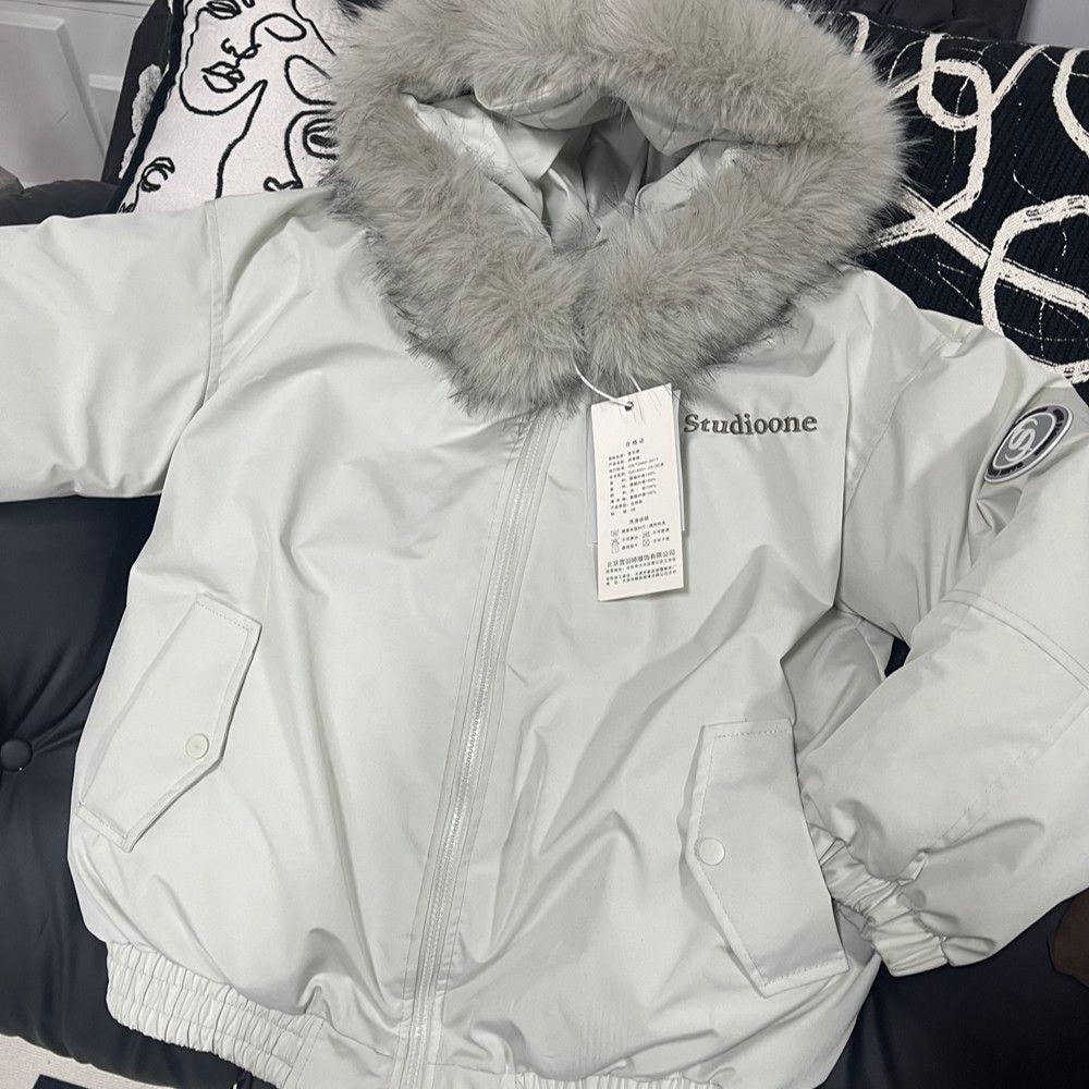 Mint Green Retro Fur Collar Parka - Thick Winter Coat for Women, Students, and Couples