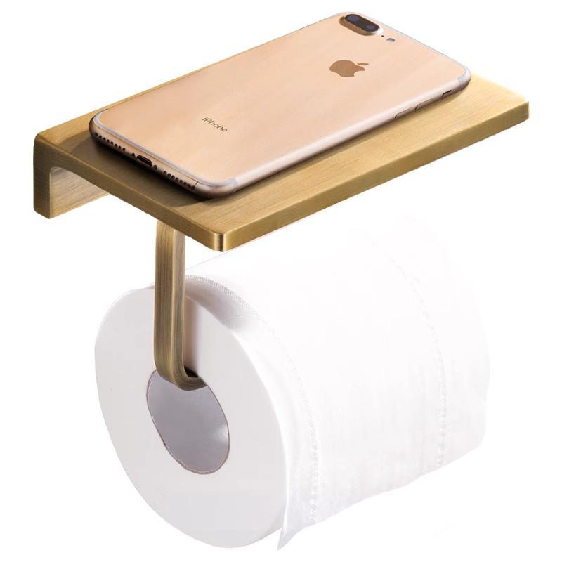 Antique-style Copper Paper Towel and Phone Holder for Bathroom Hotel Use - European No-Drill Design.