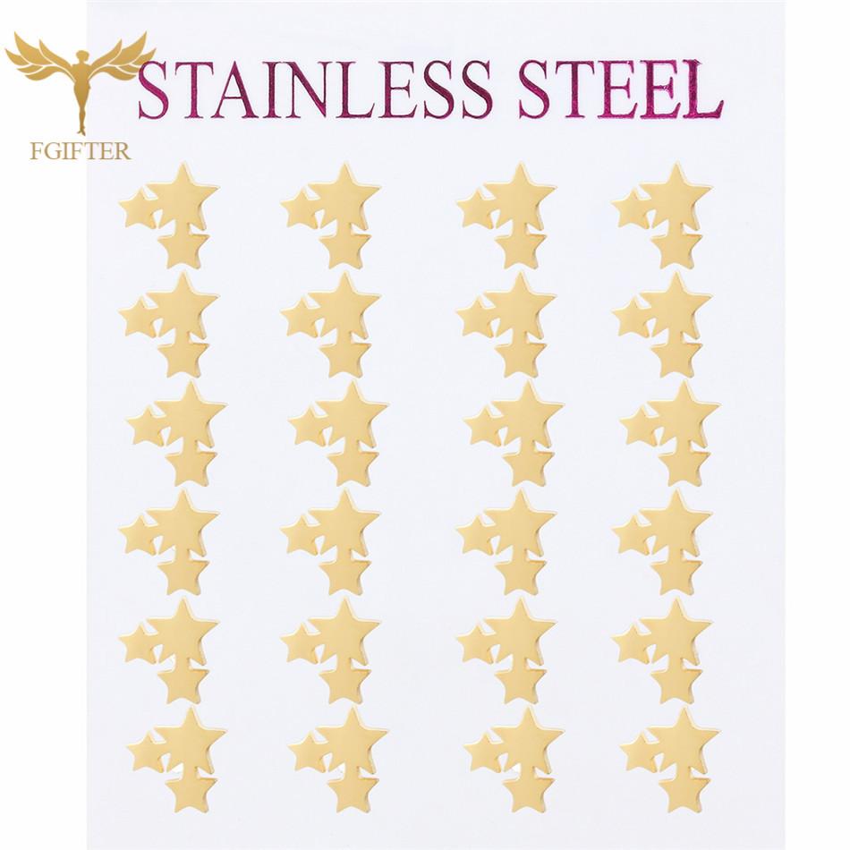 12 Pairs Stud Earrings Set for Women Geometric Triangle Star Round Cross Heart Earing Piercing Stainless Steel Zircon Resale