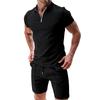 Anmurye Summer Tracksuit Short Sleeve Polo Shirt and Casual with Adjustable Solid Breathable Men's Set, Shorts, V-Neck Zipper, Comfortable, Waist,