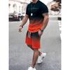 Herren Zweiteiler 3D Buchstaben Streifen Farbverlauf Druck T-Shirt Shorts Set Mode Outdoor Freizeit Herren Damen Sport T-Shirt Outfits