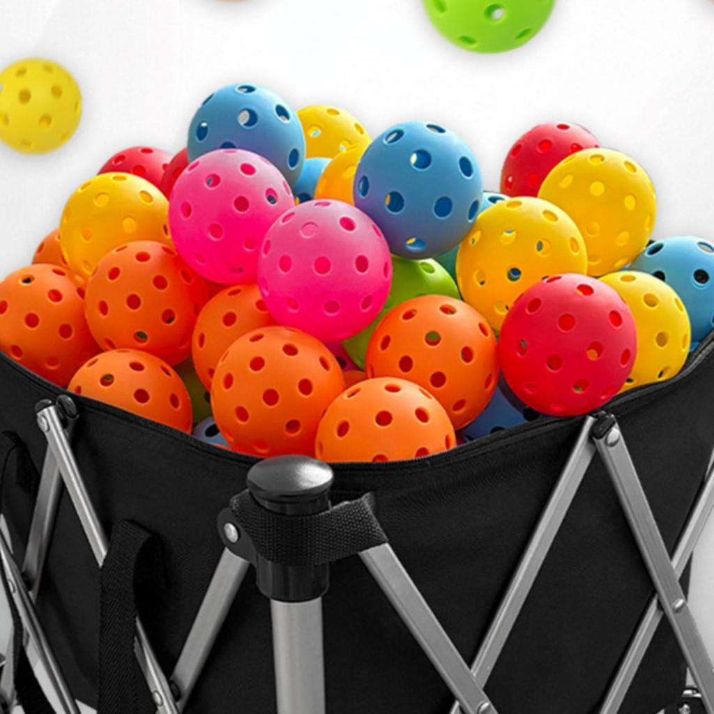 Pickleball Basket Cart with Wheels Compact Foldable Ball Hopper Long-Lasting