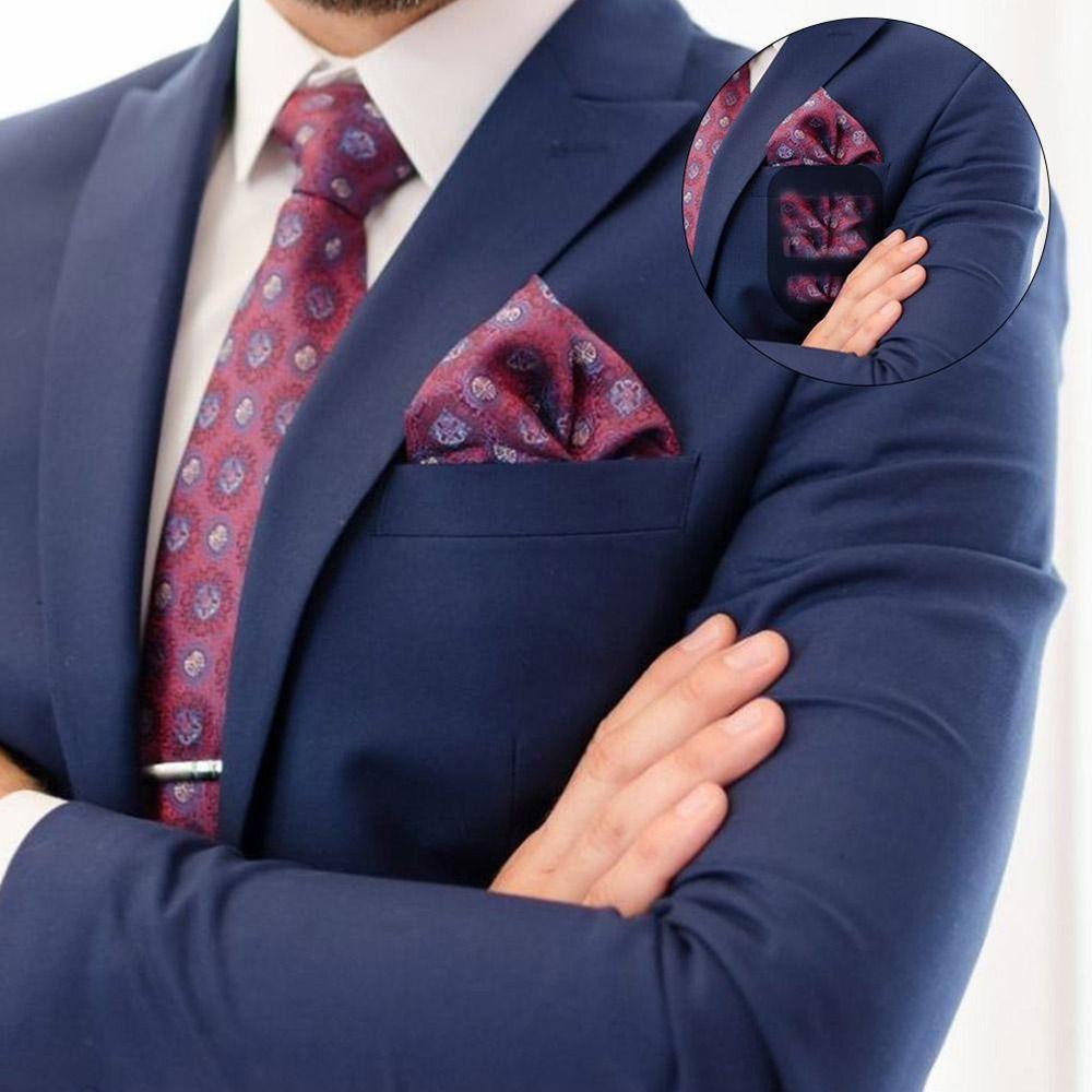Men Silk Scarf Handkerchief Keeper Suit Accessories Pocket Squares Holder Handkerchief Fixed Clip