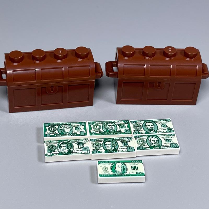 MOC City Treasure Series Set Accessories Building Blocks Gold Ore Silver Crystal Diamond Box Gold Key Dollar Cash Brick Kid Toys