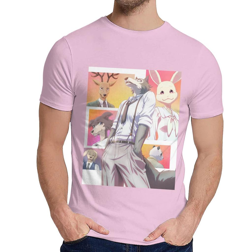 For Man Tee Shirt Beastars Animal Anime Natural Cotton Top Design Round Collar Retro T