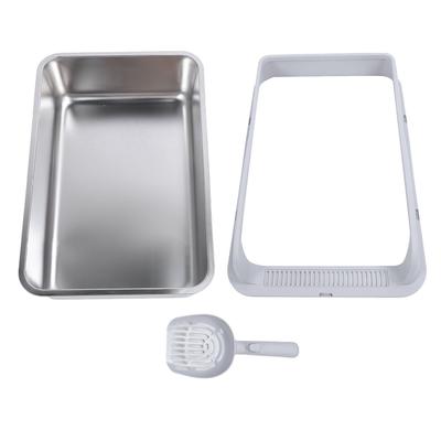 Stainless Steel Cat Litter Box Sturdy Easy To Clean Anti Splashing High Sided Metal Kitty Litter Tray with Scoop for