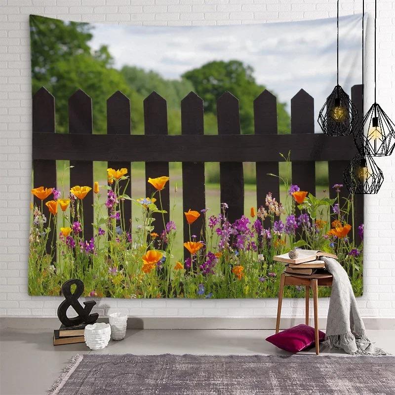 Sunset Flower Field Landscape Wall Decor Tapestry Home Living Room Tapestry