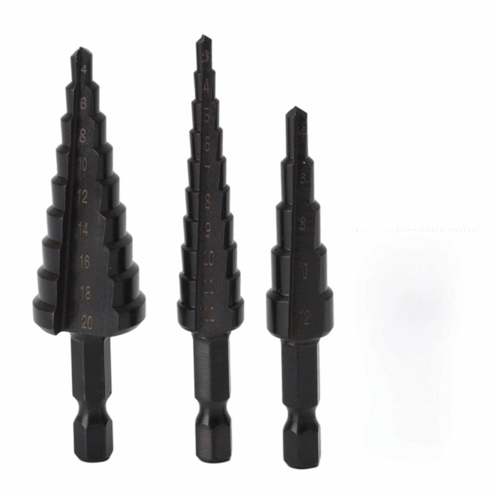 3pcs Precision Step Drill Bit Set Hex Shank Bearing Steel Step Drill Bit  Home Improvement