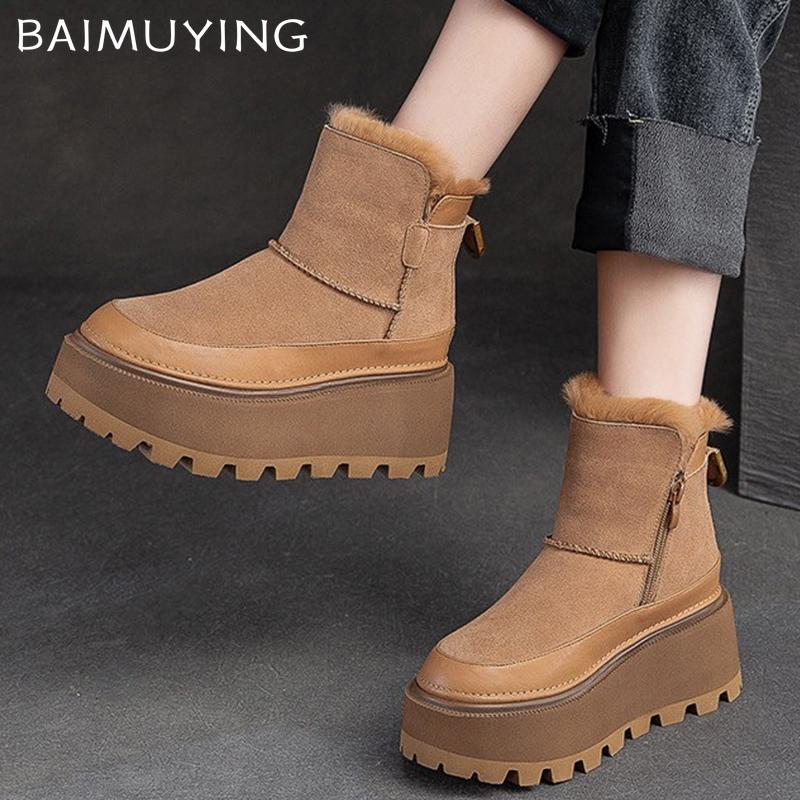 Πλατφόρμα Γυναικεία Χιονιού Μποτάκια Μέχρι τον Αστράγαλο Σουέτ Desogner Κοντή Βελούδινη Βαμβακερή Μεσαία Τακούνια Παπούτσια 2025 Τάση Χειμώνας Ζεστά Άνετα Botas De Mujer