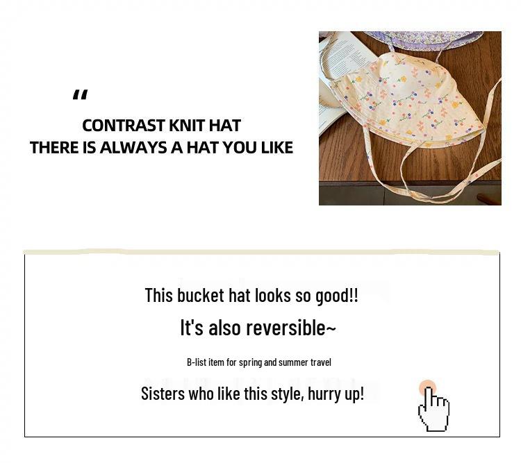 Women's Cute Japanese Floral Bucket Hat - Double-Sided, Large Brim, Sun Protection, Slimming Effect for Summer