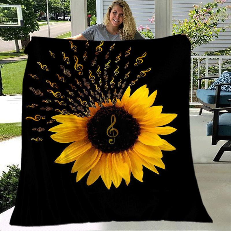 1pc Sunflower Printing Lightweight Flannel Blanket, Comfortable and Warm Blanket, for Camping Sofa Bed and Couch Office, Suitable for Gift Bl