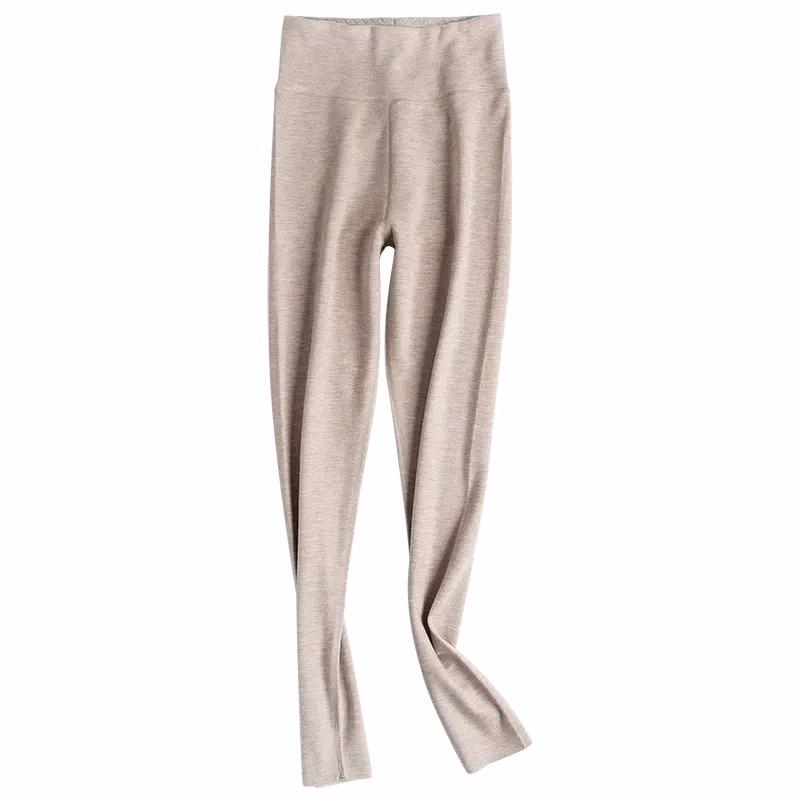 Wool Silk Long Johns Fleece Leggings Women's Autumn Slim-fit Winter German Fleece Large Size Nine-point High-waisted Warm Pants