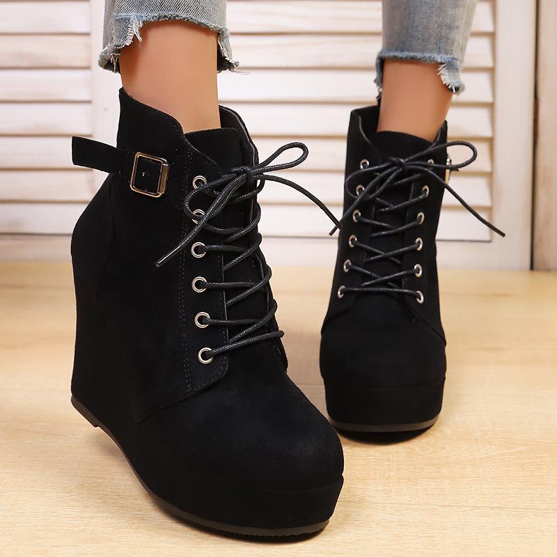 Mote Kile Ankelstøvletter for Kvinner Ensfarget Plattform Høyhælsko Kvinne 2025 Høst Vinter Tykksålede Fuskemockastøvletter