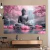 2D Zen Buddha Tapestry Cherry Blossom Waterfall Backdrop Cloth for Living Room