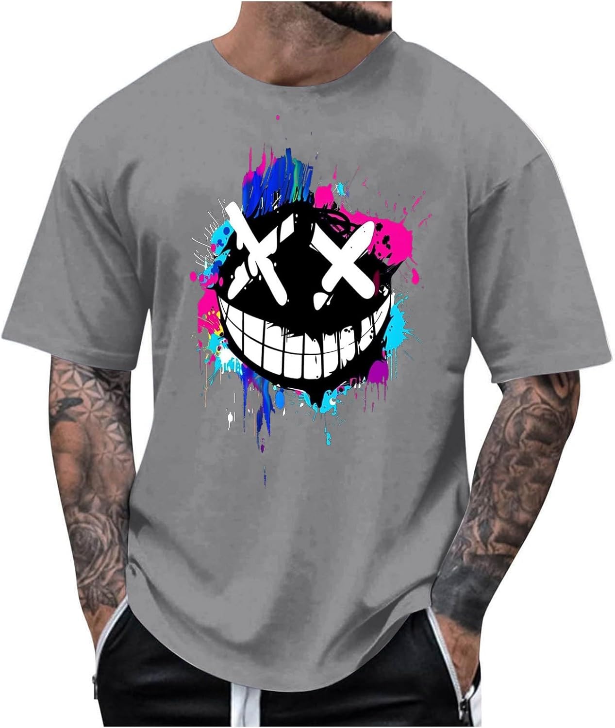 

Men Oversized T Shirts Y2k Short Sleeve Tees Novelty Graphic Hip Hop Streetwear Shirts Loose Fit Casual Top for Halloween 5XL різнокольоровий
