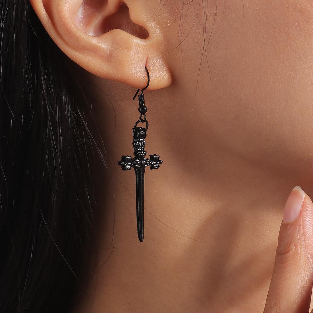 Aihua Gothic Vintage Sword Earrings For Women Man Fashion Punk Rock Party Jewelry Accessories Gift Fantasy Cross Earrings