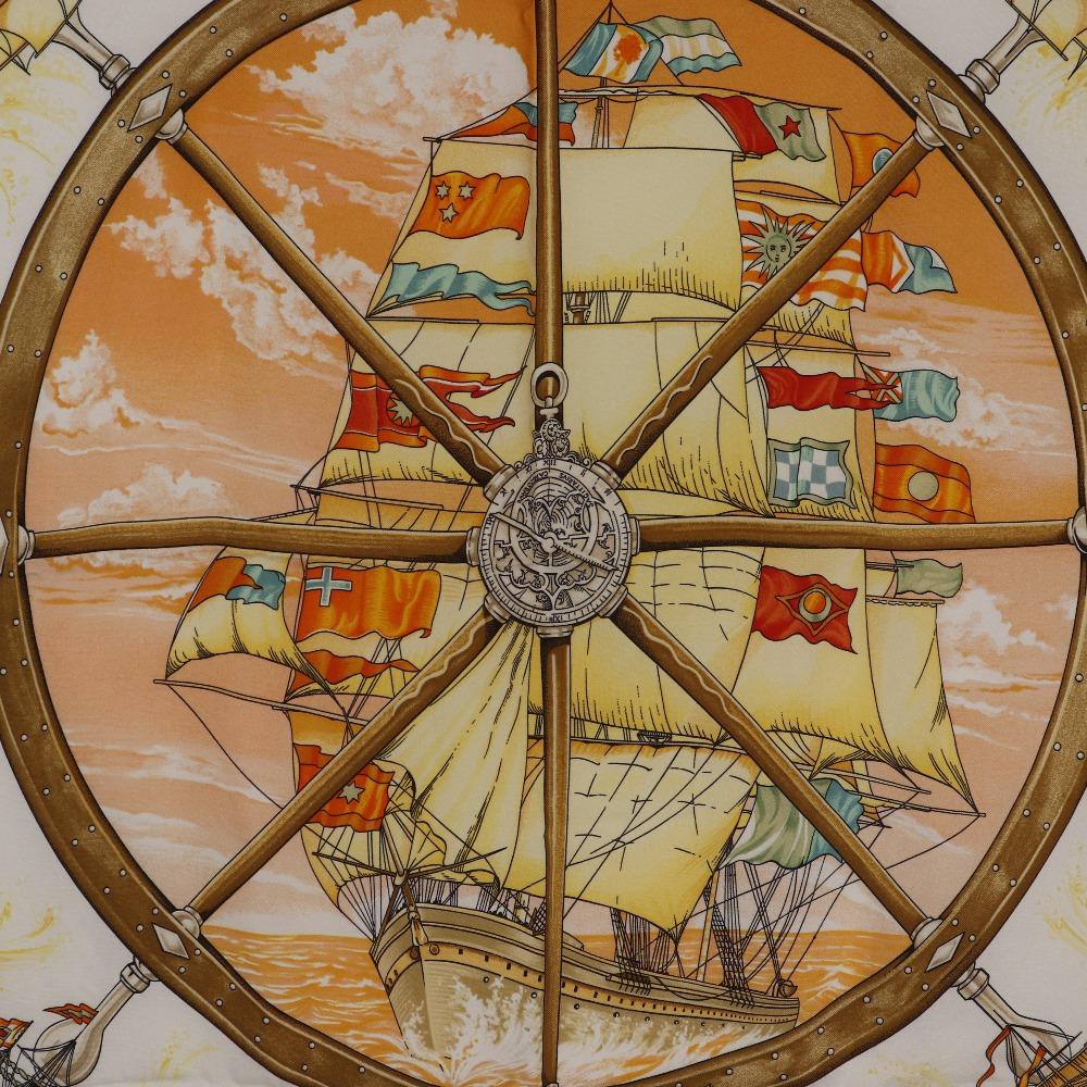 Hermes Carree90 Schal Vive le Vent Kazeyo Fuke gelbe Seide Damen Gebraucht