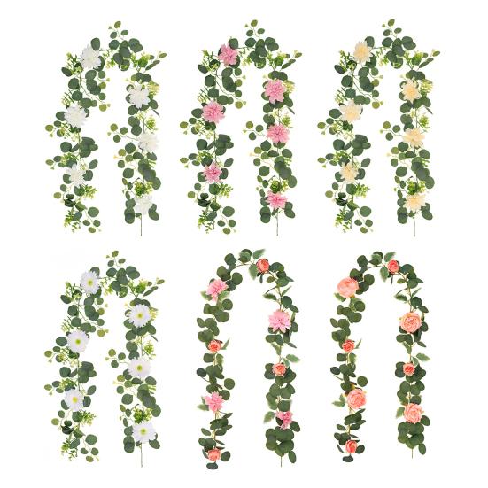 Artificial Eucalyptus Garland with Flowers Faux Floral Greenery Garland for Wedding Table Centerpiece Party Ceremony