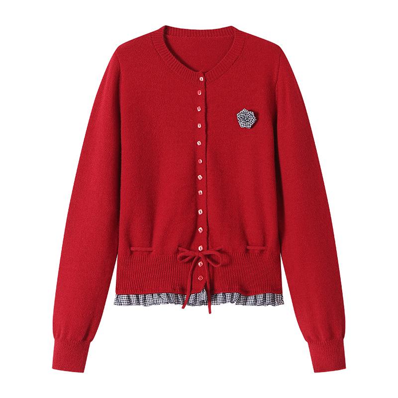 Herbst 2025 Damen Strickjacke: Schmale Passform, Zweiteiliger Spleiß-Look