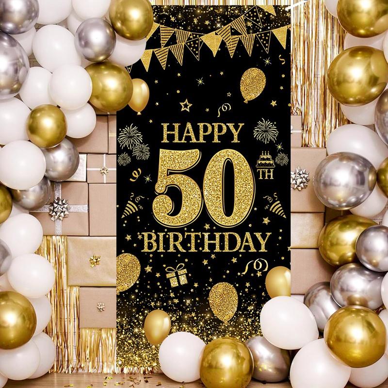 Black Gold Flag Door Hanging Banner 18th 30th 40th 50th Birthday Party Decorations Adult 30 40 50 60Year Birthday Party Supplies