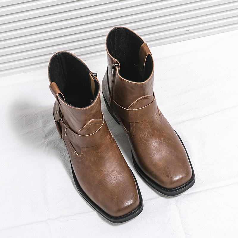 

Мужские ботинки из искусственной кожи, однотонные, с боковой молнией, на низком каблуке, удобные, нескользящие, классические, деловые, повседневные, мужские, короткие ботинки, большой размер 38-46 46 коричневый