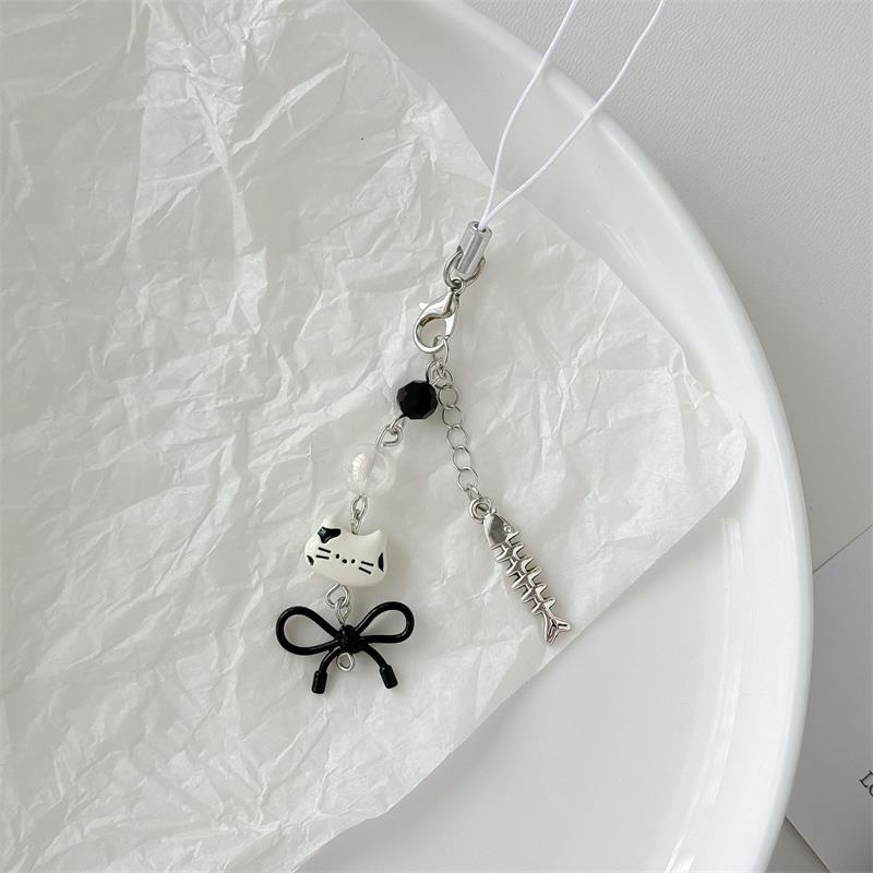 Gatto Pesce Fiocco Carino Catena per Cellulare Laccetto Portachiavi Ciondolo per Borsa Ornamenti da Appendere per Zaino Accessori Versatili Regali