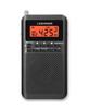 Compact portable radio for FMAMSW, uses two AA batteries, features backlit buttons for nighttime use, digital clock, alarm clock, and sleep timer