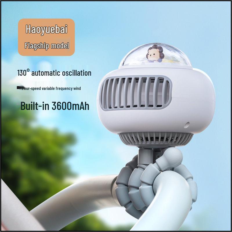 

Spaceship Stroller Fan: Leafless, Shaking Head, Plays Music, Baby-Friendly, Portable, Strong Wind Clip-On. Gift Box + 4 Speed + USB Cable