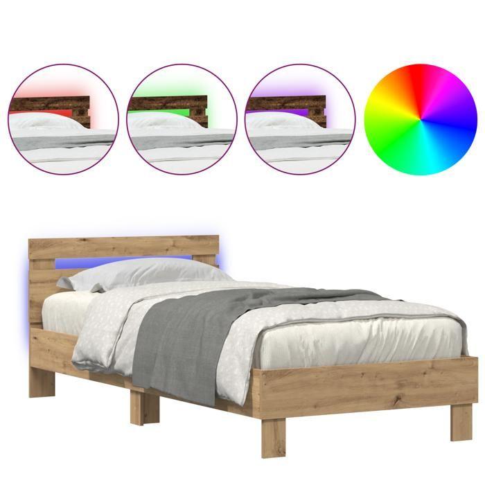 Cadre de lit vidaXL avec lumières LED Chêne artisan 90x200 cm Bois reconstitué 863796