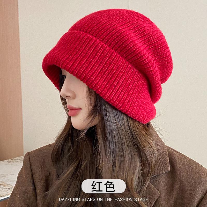 

Hat Women s Autumn and Winter Knitted Hat Warm Versatile Fashion Wool Hat Fashion Face Small Pile Hat one size fits all красный