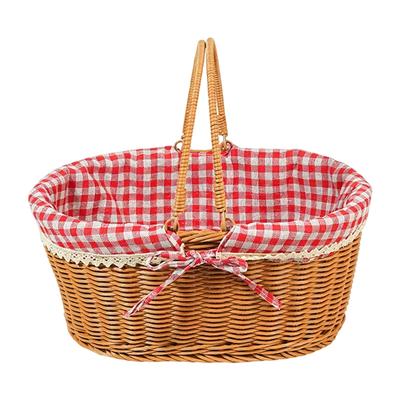 Handwoven Plastic Rattan Basket Large Capacity Harvest Basket With Reinforced Handle For Fruits Vegetables And Kids Toy