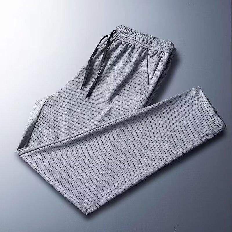 Pánské rychleschnoucí síťované ležérní kalhoty z ledového hedvábí – Prodyšné devítibodové tepláky na podzim.