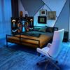 Cama Gamer Negra con Soporte Ajustable, Iluminación LED y Cestas de Almacenamiento Debajo de la Cama. Cama Grande de Metal con una Longitud de 206 cm.
