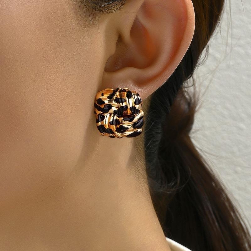 Серьги-гвоздики в стиле бохо с леопардовым принтом Геометрические квадратные серьги для женщин 2Pcs