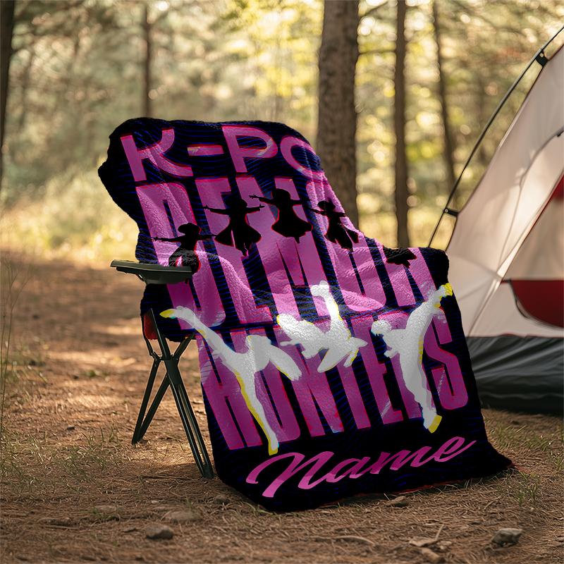 Personalized Custom Name Blanket - Kpop Demon Hunters Print Design,Blanket for Sofa,Bed,Travel,Camping - Soft and Warm, Great Gift