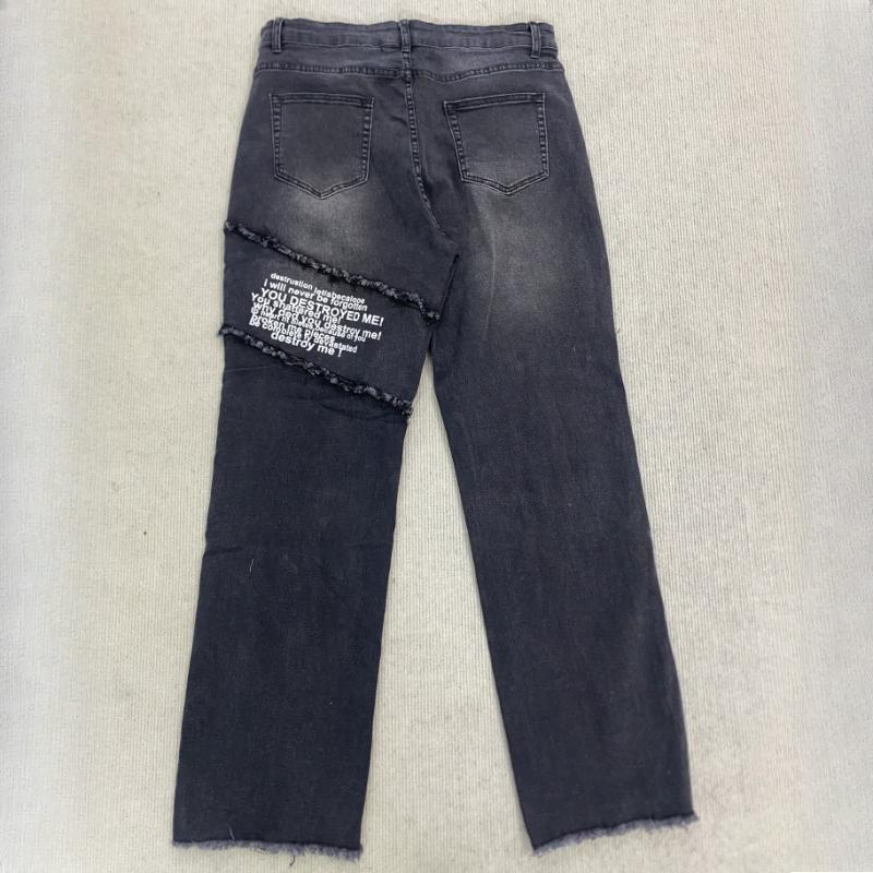 European and American trend straight tube loose washed distressed printed jeans
