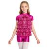 Girls Jazz Dance Costume Mock Neck Short Sleeve Tiered Ruffle Cutout Top Metallic High Waist Shorts Set