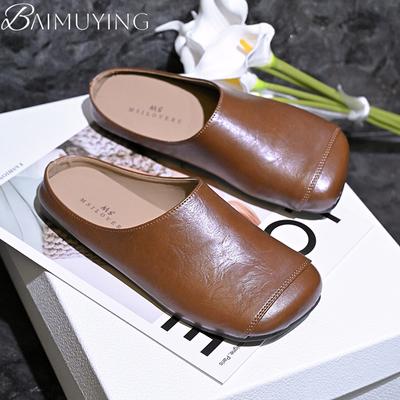 Pantofole da Donna alla Moda Mules a Punta Quadrata Sandali Bassi Mocassini Scarpe Tendenza 2025 Scarpe Casual Estive Comfort Pelle Morbida Zapatillas Mujer