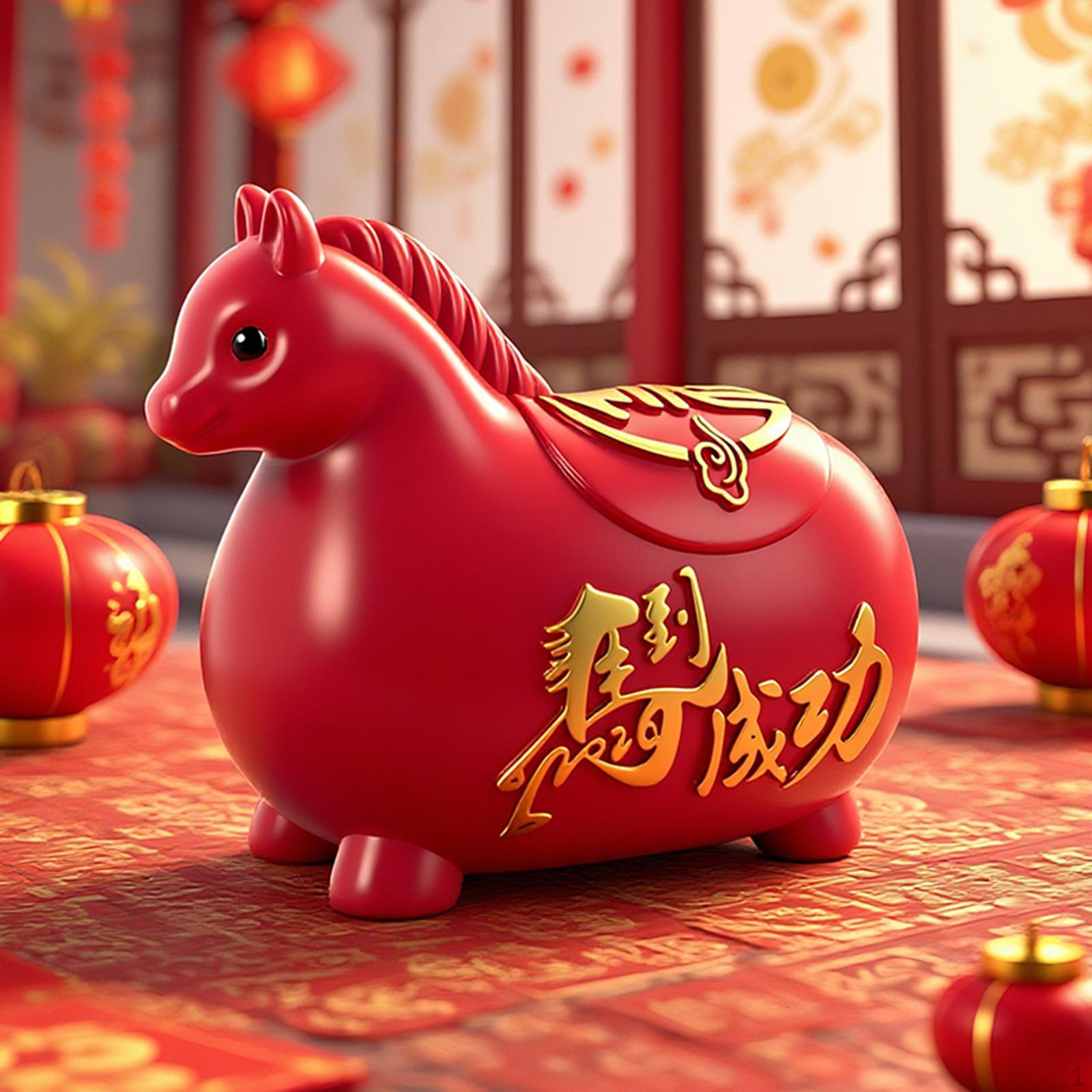 Статуэтка лошади копилка китайский год украшения коллекционная фигурка милые настольные деньги M красный
