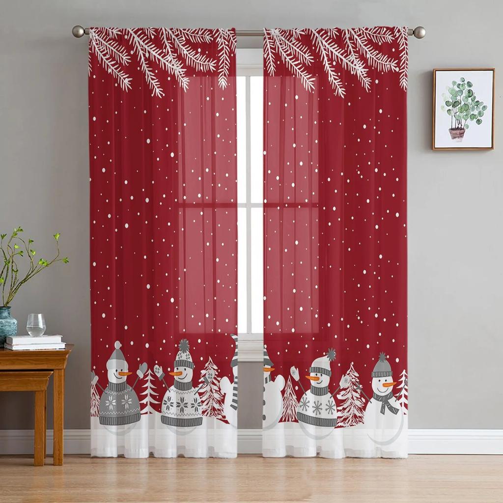 Christmas Snow Land Tree Snowflake TCurtains For Living Room Bedroom Kitchen Decoration Window Tulle Curtain
