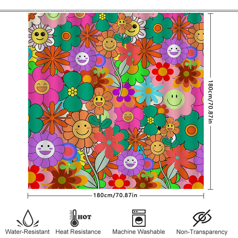 Vibrant Floral Shower Curtain with Happy Faces Add a Pop of Color to Your Bathroom Decor
