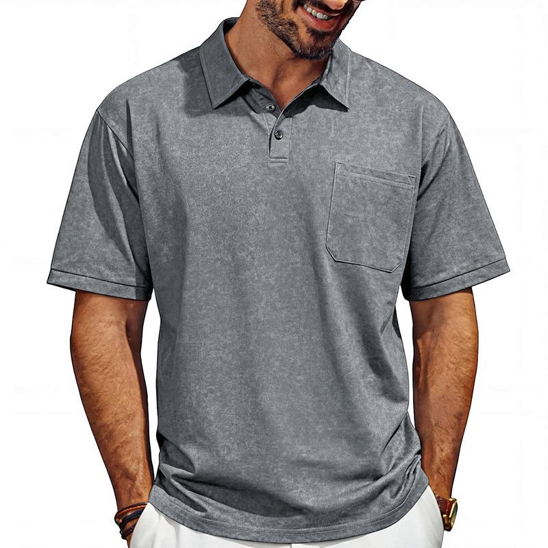 Men’s Washed Short‑Sleeve Polo Shirt, Classic Lapel Collar with Chest Pocket, Soft Breathable Fabric, Relaxed‑Fit Business Casual Daily Top
